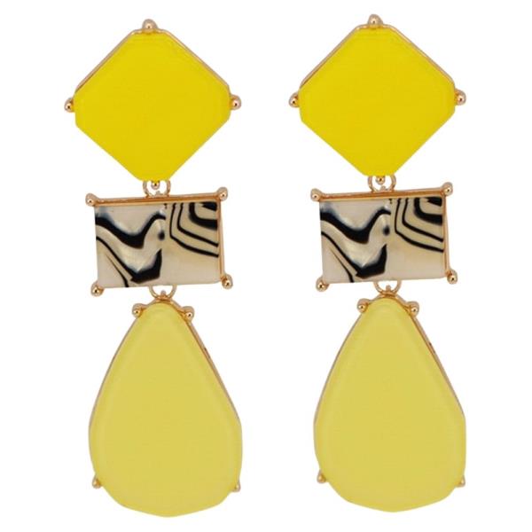 RESIN STONE SQUARE TEARDROP DANGLE EARRING