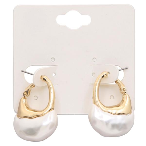 PEARL BEAD HOOP METAL EARRING