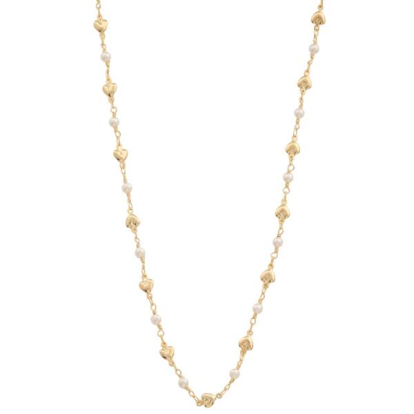 SODAJO DAINTY HEART CHARM PEARL BEAD GOLD DIPPED NECKLACE
