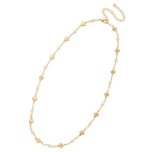 SODAJO DAINTY HEART CHARM PEARL BEAD GOLD DIPPED NECKLACE