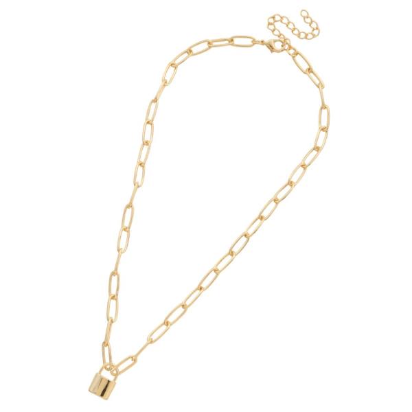 SODAJO LOCK CHARM OVAL LINK GOLD DIPPED NECKLACE