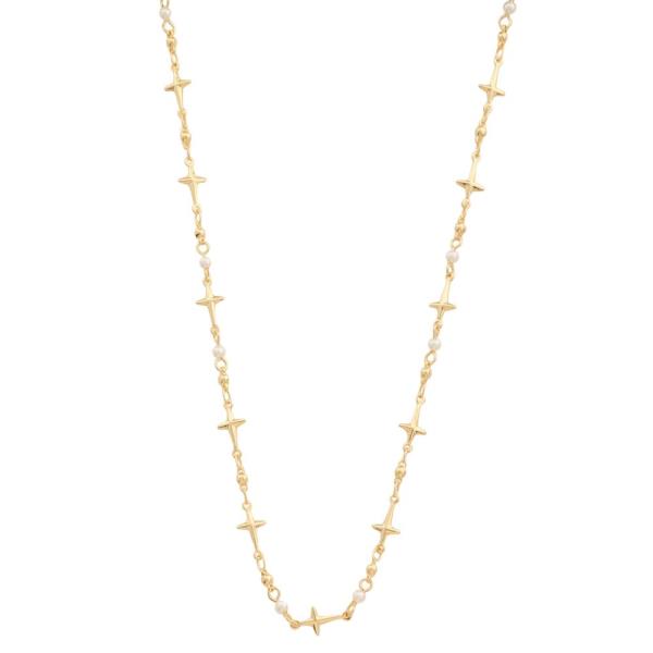 SODAJO CROSS PEARL BEAD GOLD DIPPED NECKLACE