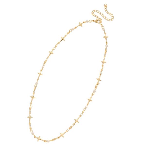 SODAJO CROSS PEARL BEAD GOLD DIPPED NECKLACE