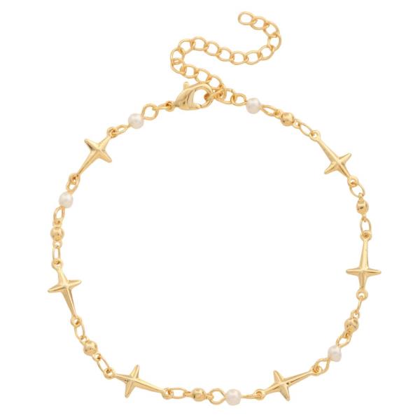 SODAJO CROSS PEARL BEAD GOLD DIPPED BRACELET