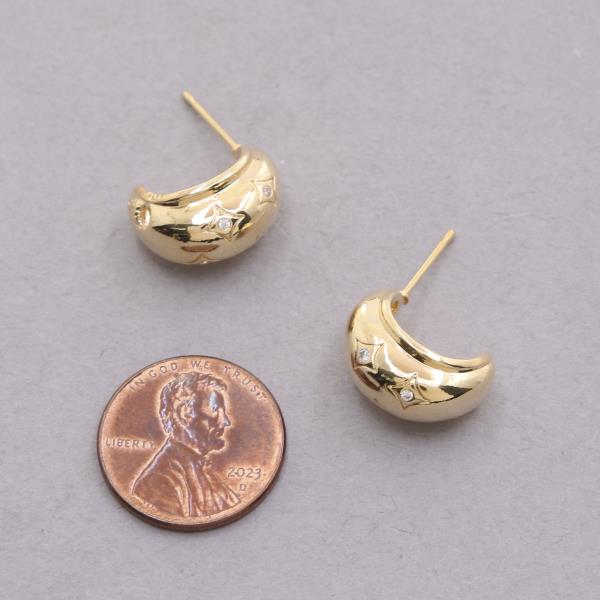 SODAJO STAR PATTERN CZ GOLD DIPPED EARRING