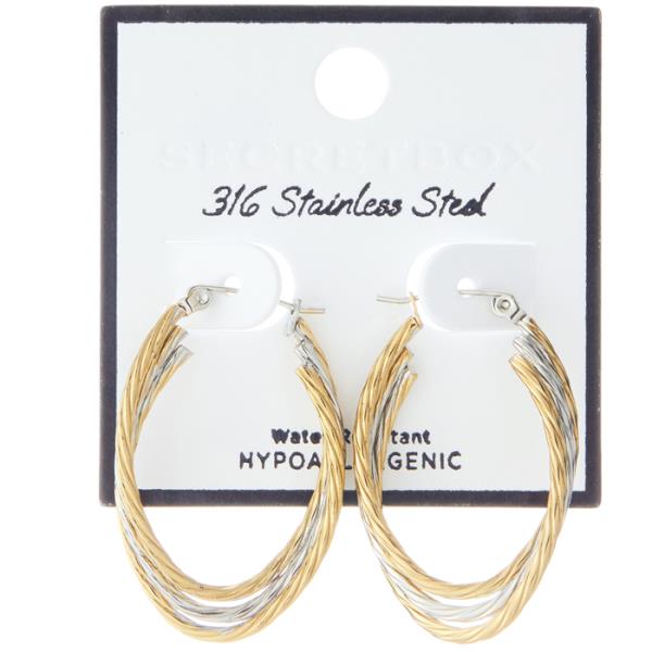 SECRET BOX STAINLESS STEEL 30MM TWO TONE PINCATCH HOOP EARRING