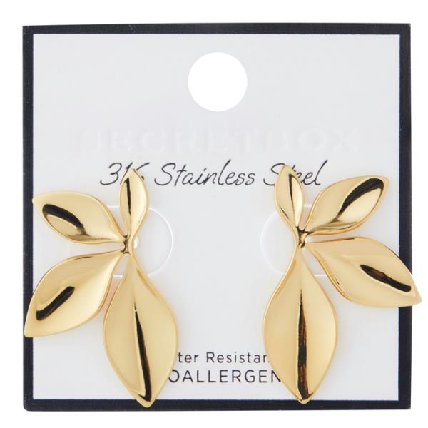 SECRET BOX STAINLESS STEEL LEAF EARRING