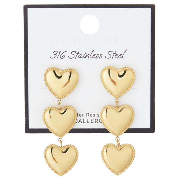 SECRET BOX STAINLESS STEEL DROP HEART EARRINGS