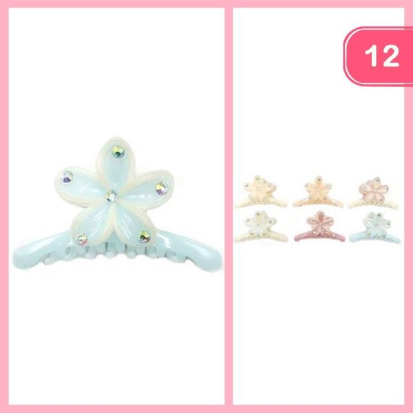 RHINESTONE FLOWER HAIR CLAW CLIP (12 UNITS)