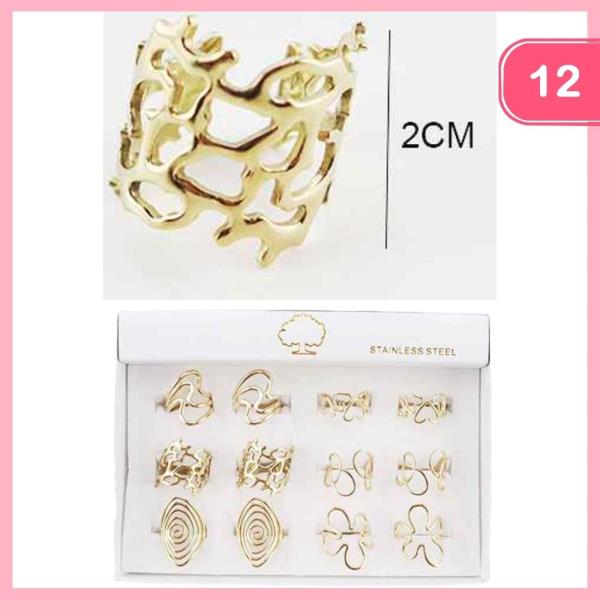 STAINLESS STEEL MIXED METAL RING SET (12 UNITS)