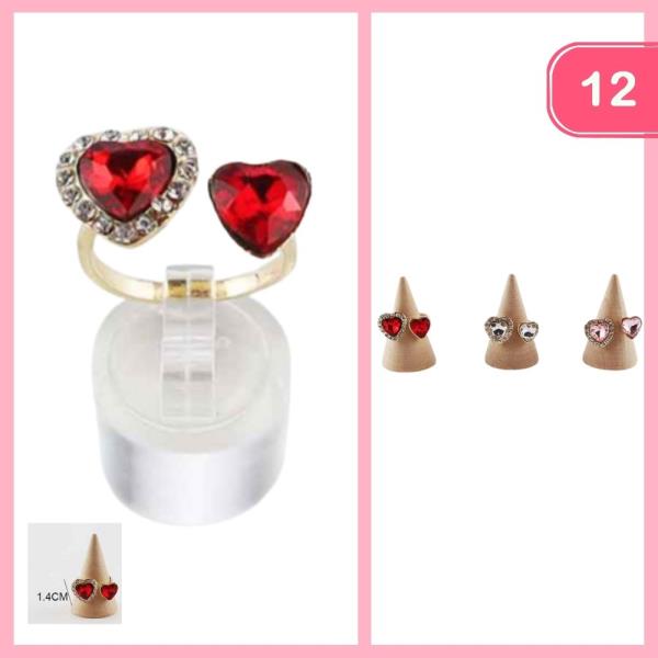 OPEN RHINESTONE HEART RING (12 UNITS)