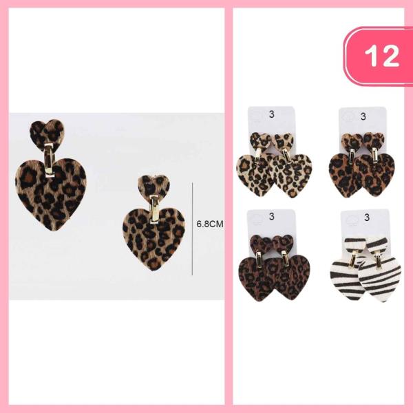 LEOPARD ZEBRA HEART DANGLE EARRING (12 UNITS)