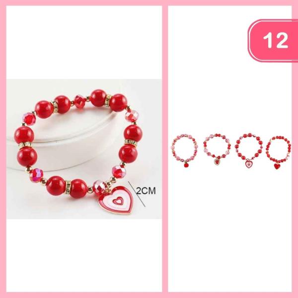 BEADED HEART CHARM BRACELET (12 UNITS)