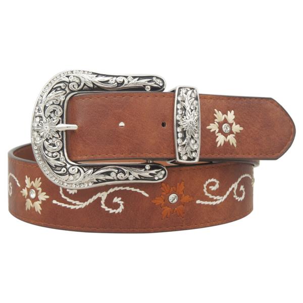 RS PAVE WESTER BUCKLE SNOWFLOWER EMB STRAP BELT