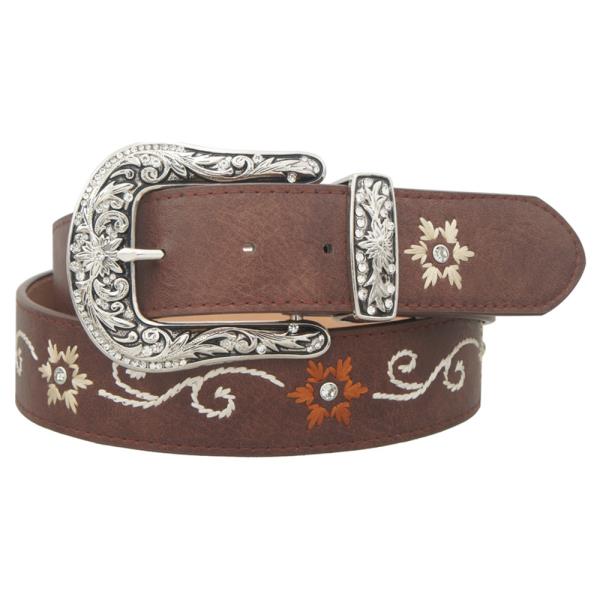 RS PAVE WESTER BUCKLE SNOWFLOWER EMB STRAP BELT