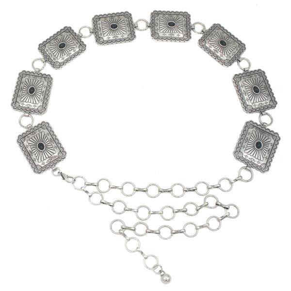 SMALLER RECTANGLE RIBBED BEAM CONCHO CHAIN BELT