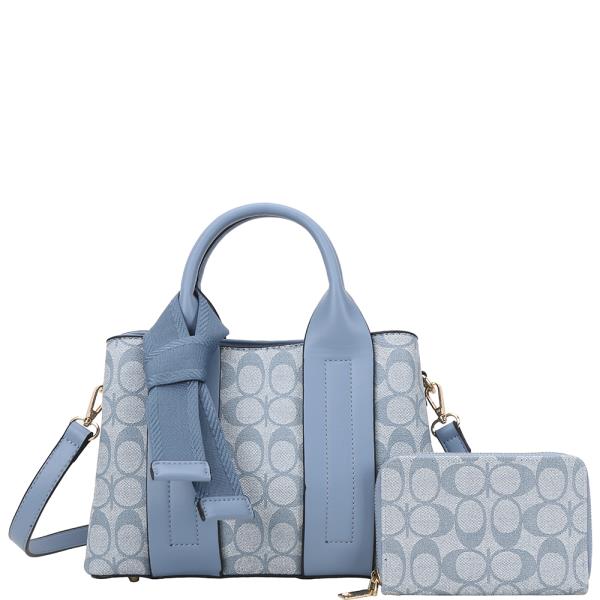 2IN1 OVAL PRINT HANDLE SATCHEL W WALLET SET