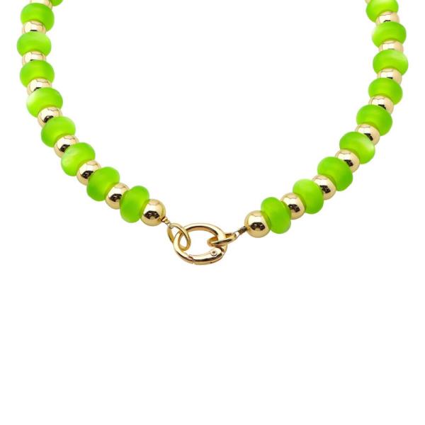 COLOR TRANSPARENT RESIN METAL BEAD NECKLACE