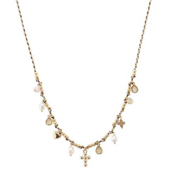 CROSS HEART MULTI CHARM BEADED NECKLACE