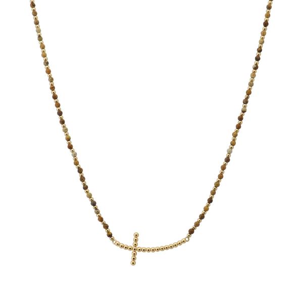 SLANTED CROSS DAINTY BEAD NECKLACE