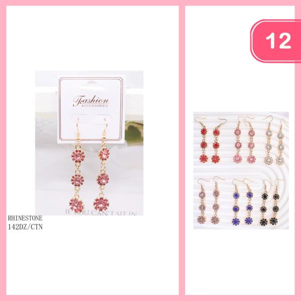 RHINESTONE FLOWER EARRING (12 UNITS)