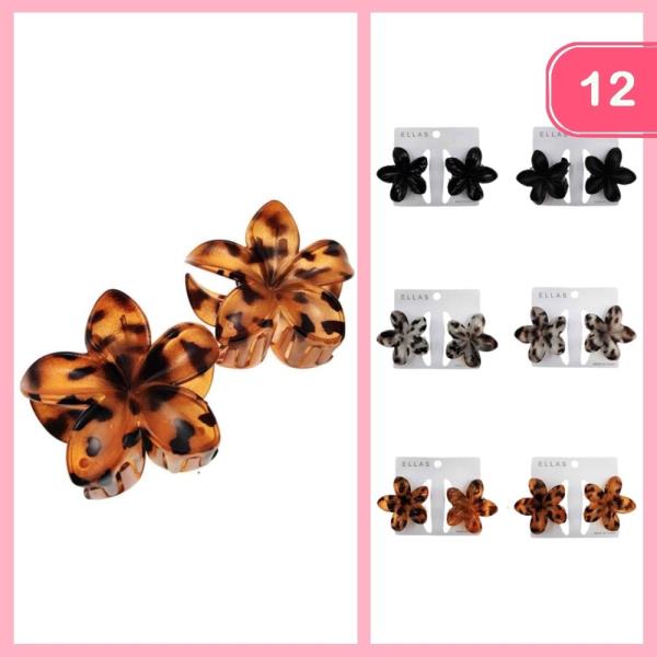 FLOWER LEOPARD PRINT HAIR CLAW CLIP (12 UNITS)