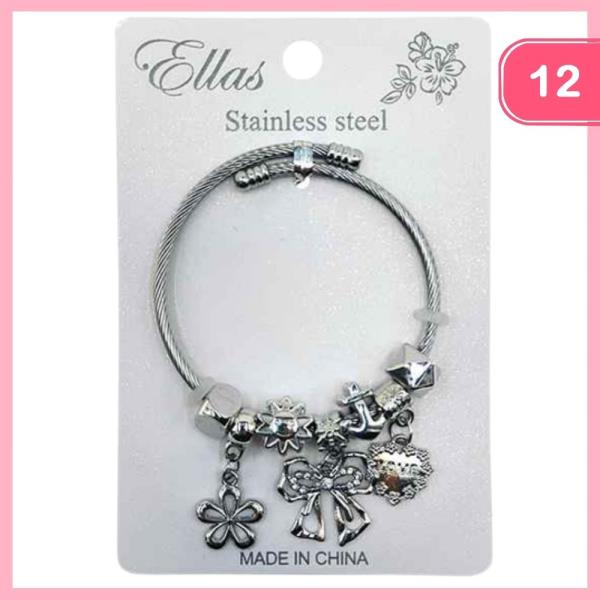 STAINLESS STEEL CHARM BRACELET (12 UNITS)