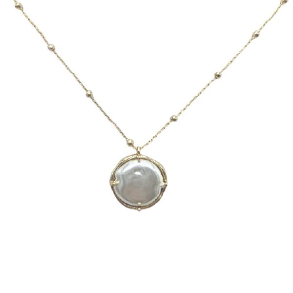 18K BRASS ROUND PEARL PENDANT NECKLACE