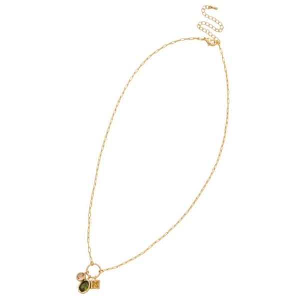 18K BRASS OVAL RECTANGLE CZ PENDANT NECKLACE