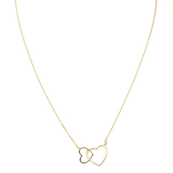 18K BRASS DOUBLE HEART PENDANT NECKLACE