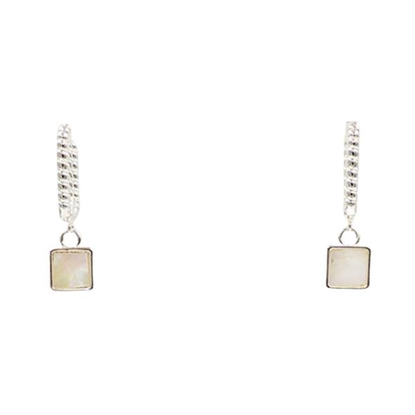 18K BRASS SQUARE PEARL HUGGIE DANGLE EARRING