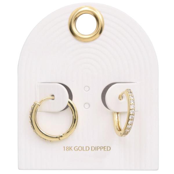 RHINESTONE EDGE HOOP GOLD DIPPED EARRING