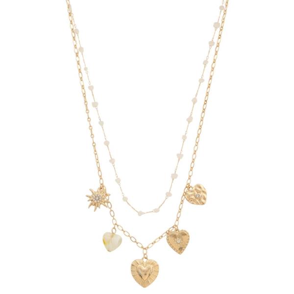 HEART CHARM BEADED LAYERED NECKLACE