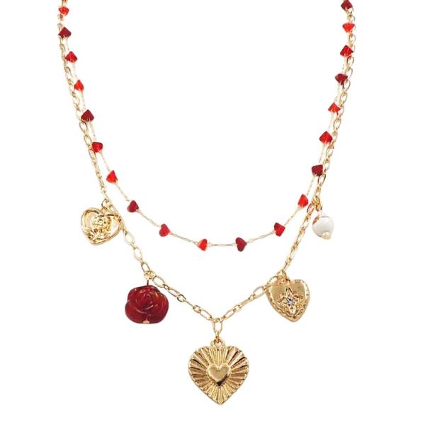 BEADED HEART  MULTI CHARM NECKLACE