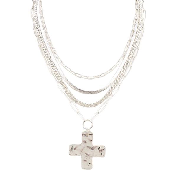 METAL LAYERED CROSS PENDANT NECKLACE