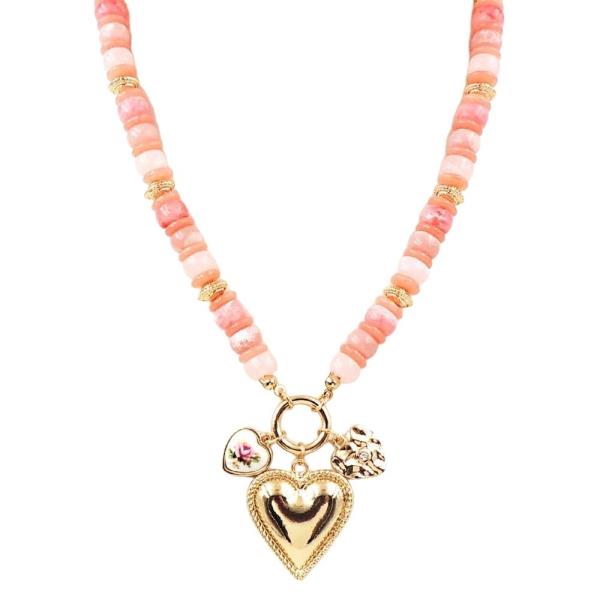 BEADED HEART MULTI CHARM NECKLACE