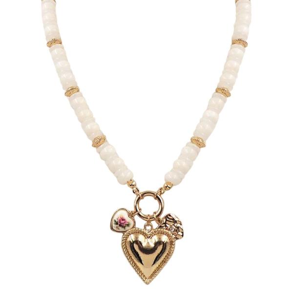 BEADED HEART MULTI CHARM NECKLACE