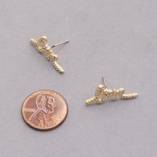 CURSIVE LOVE RHINESTONE POST EARRING