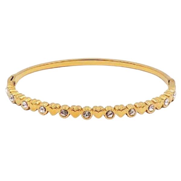 STAINLESS STEEL CRYSTAL HEART METAL BANGLE BRACELET