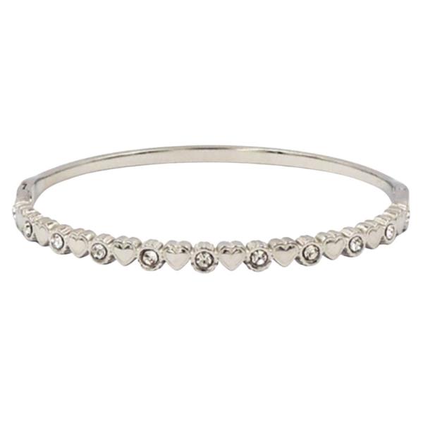 STAINLESS STEEL CRYSTAL HEART METAL BANGLE BRACELET