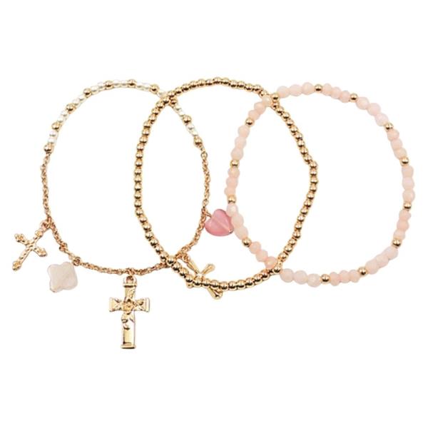 CHARM MIXED BEAD ACCENT STRETCH BRACELET SET