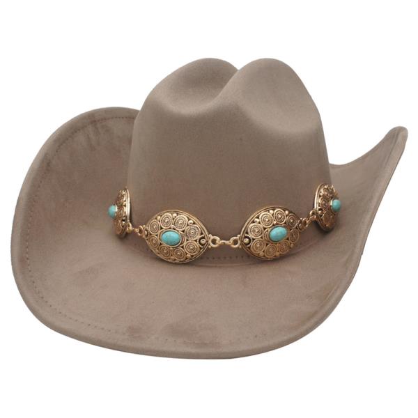 MOROCCAN SWIRL CONCHO BANDED MICROSUEDE COWBOY HAT