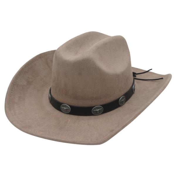 LONGHORN CONCHO LEATHERETTE BANDED MICROSUEDE COWBOY HAT