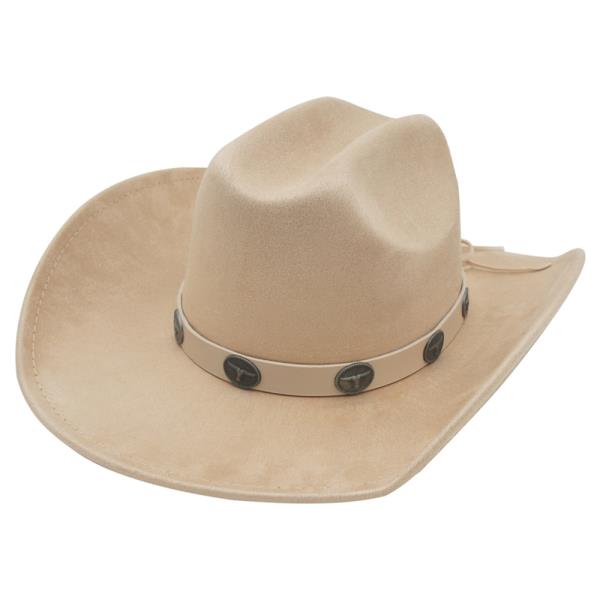 LONGHORN CONCHO LEATHERETTE BANDED MICROSUEDE COWBOY HAT