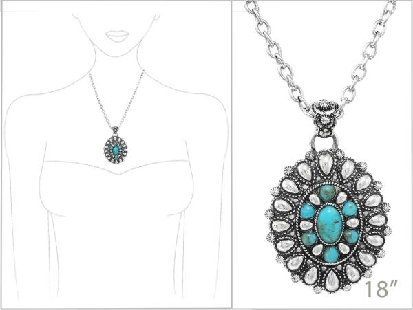 WESTERN CONCHO PENDANT METAL NECKLACE