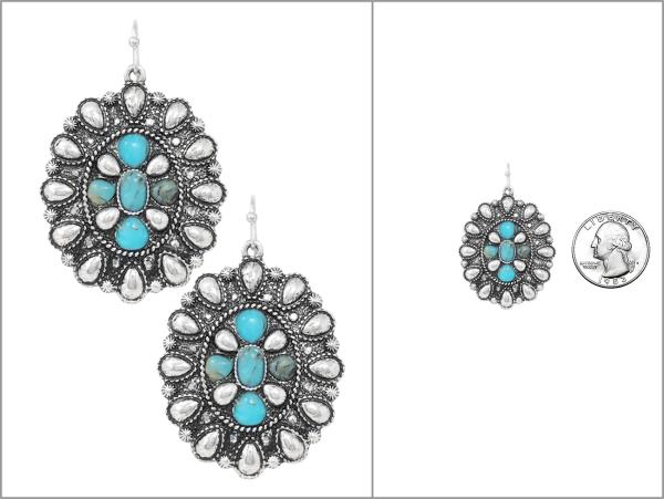 WESTERN CONCHO METAL DANGLE EARRING