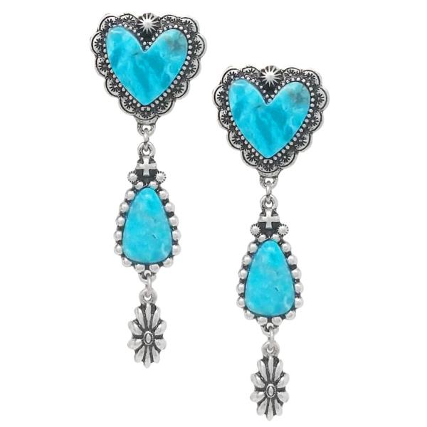 WESTERN STYLE DOUBLE HEART DANGLE EARRING