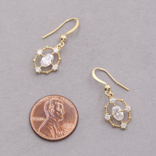 SODAJO CZ OVAL METAL DANGLE GOLD DIPPED EARRING
