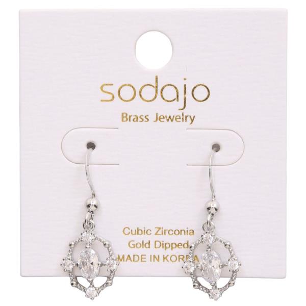SODAJO CZ OVAL METAL DANGLE GOLD DIPPED EARRING