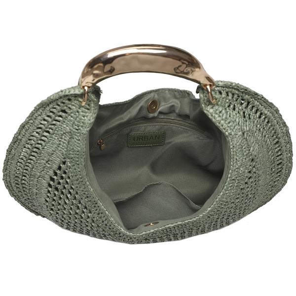 ROUND STRAW METAL HANDLE CROSSBODY BAG